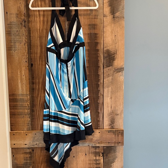 Bebe Asymmetrical Blue and Black Striped Dress - Picture 3 of 3